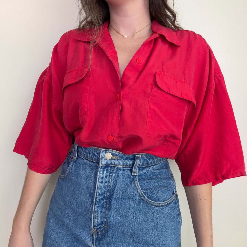 Vintage Silk Red Blouse